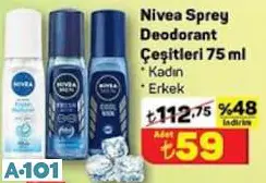 NİVEA SPREY DEODORANT ÇEŞİTLERİ 75 ML KADIN/ERKEK